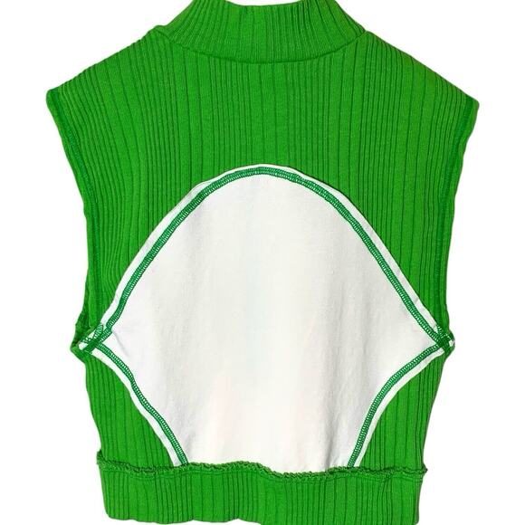 Urban Outfitters Tank Women's Small Kelly Green White Kawaii Ribbed Zip Cropped - Picture 2 of 6